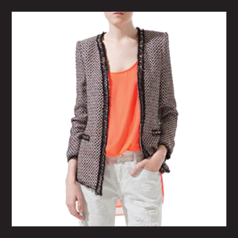 s || zara || PASTEL TWEED STUDDED BLAZER